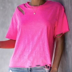 Vici Hot Pink Distressed Tee Shirt